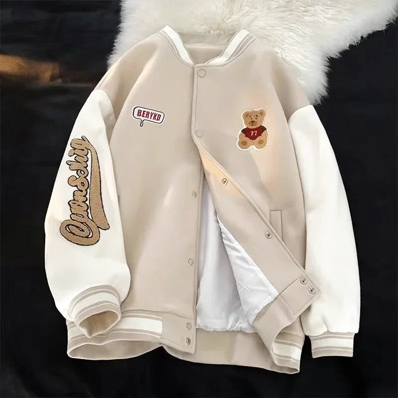 Veste Américaine Universitaire Vintage Beige – Veste Teddy