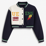 Veste Varsity Cropped Bleu et Blanche Style Américain