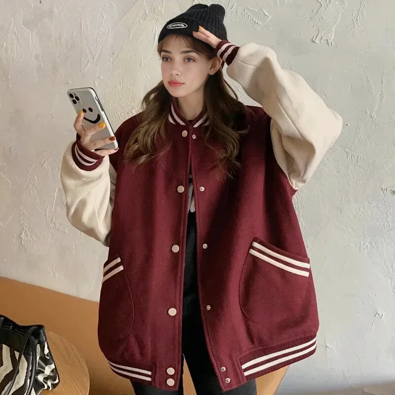 Blouson Teddy Vintage Années 90 USA - Taille M, Couleur Bordeaux Et Gris, Style Varsity